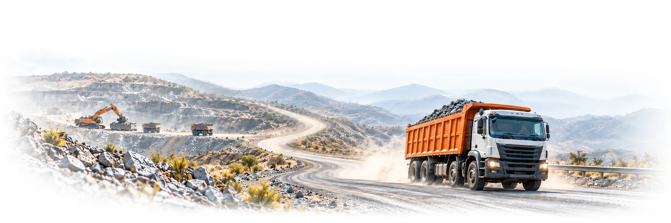 Mineral tipper truck on a road connecting a quarry with its destination